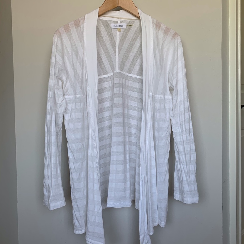 Calvin Klein White Striped Cardigan
